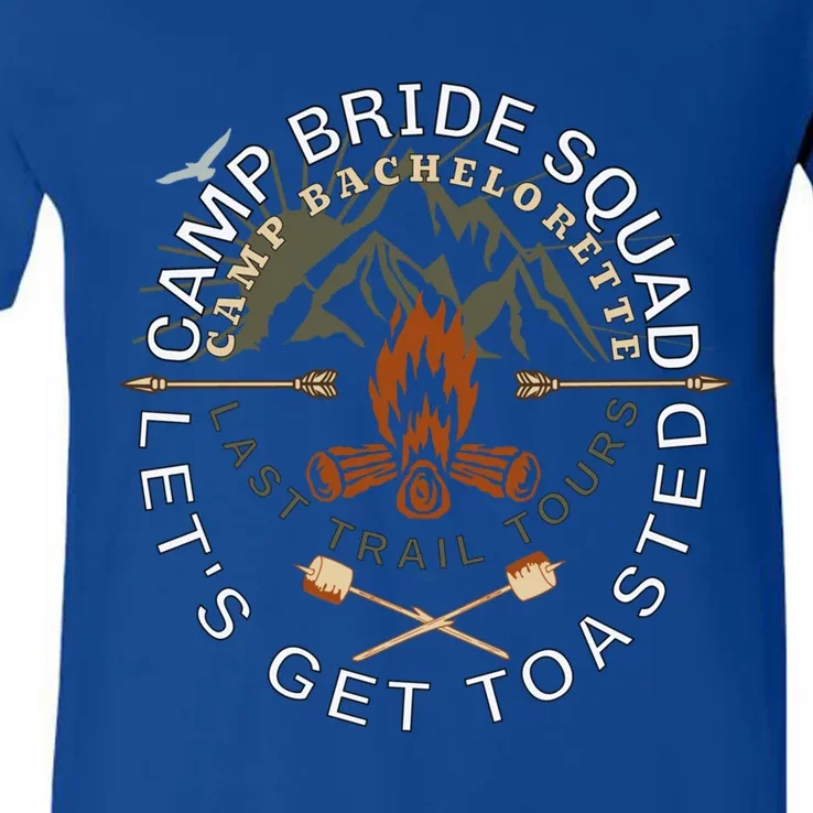 Bride Lets Get Toasted Camping Funny Bachelorette Gift V-Neck T-Shirt