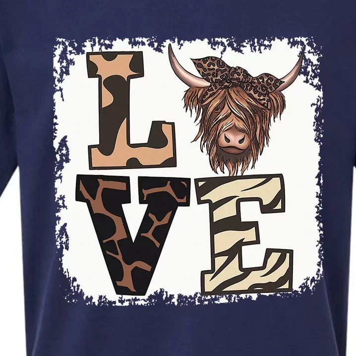 Bleached Love Highland Cow Scottish Leopard Bandana Heifer Sueded Cloud Jersey T-Shirt