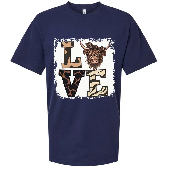 Bleached Love Highland Cow Scottish Leopard Bandana Heifer Sueded Cloud Jersey T-Shirt