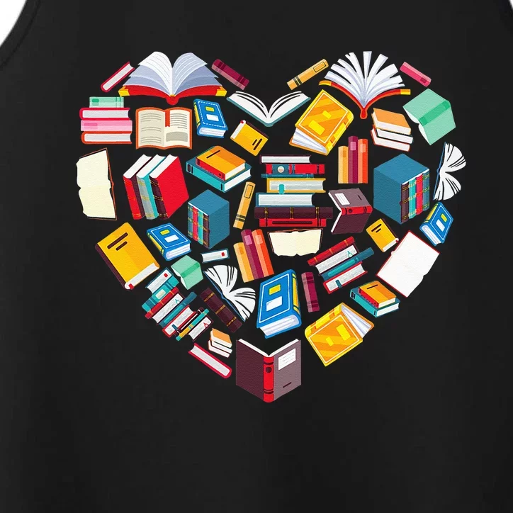 Book Lover Heart Shape reading club Librarian Library gifts Performance Tank