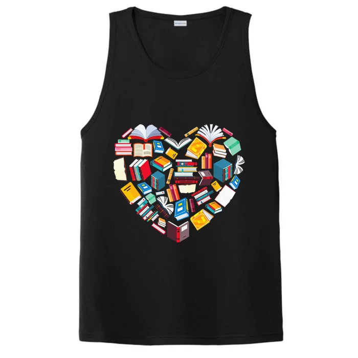 Book Lover Heart Shape reading club Librarian Library gifts Performance Tank