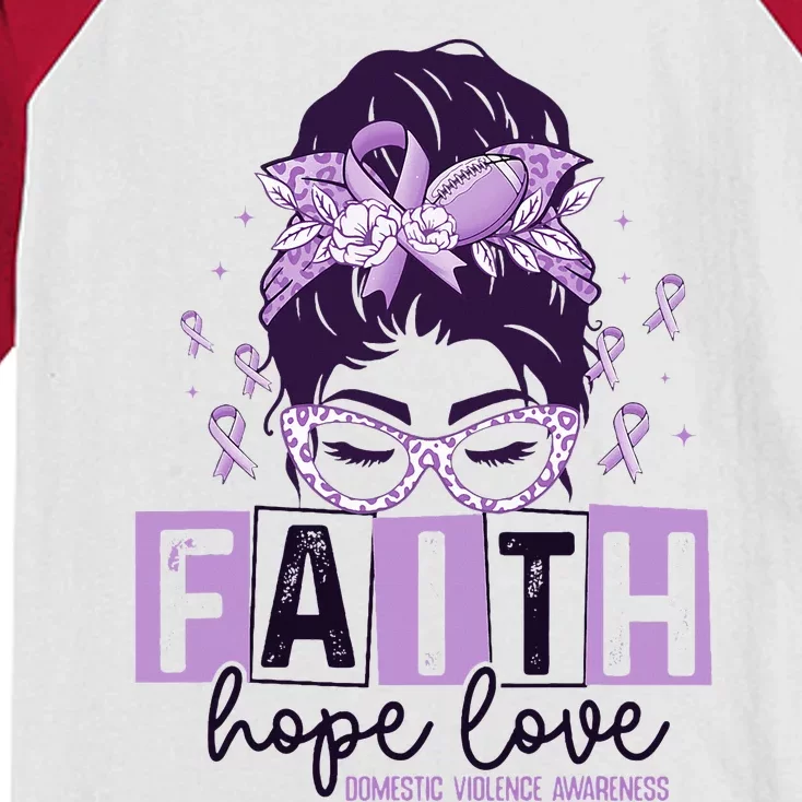 Believe Love Hope Purple Ribbon Domestic Violence Awareness Kids Colorblock Raglan Jersey