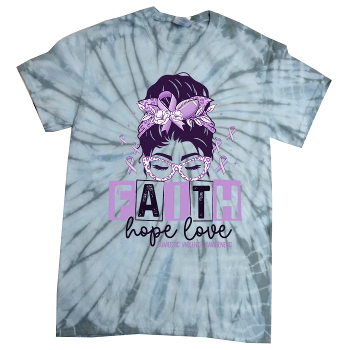 Believe Love Hope Purple Ribbon Domestic Violence Awareness Tie-Dye T-Shirt