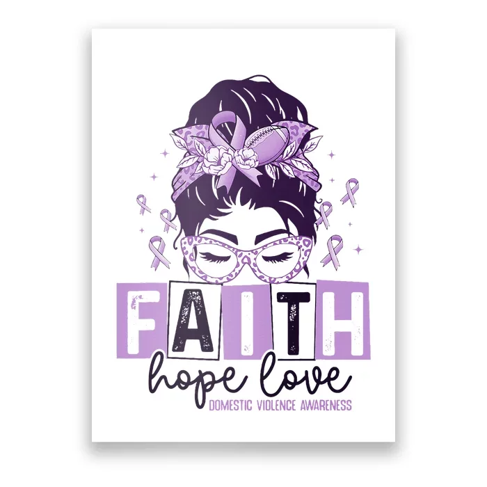 Believe Love Hope Purple Ribbon Domestic Violence Awareness Poster