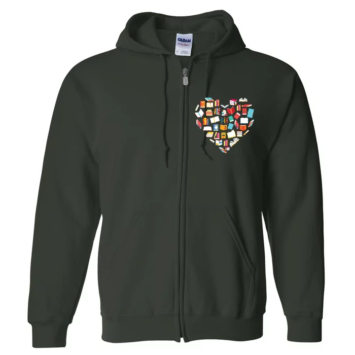 Book Lover Heart Shape Reading Club Librarian Bookworm Gift Premium Full Zip Hoodie