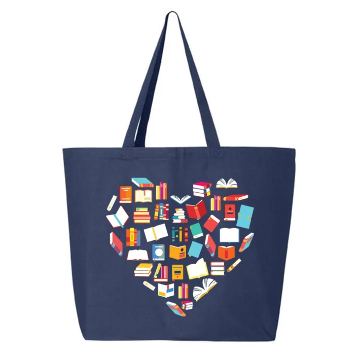 Book Lover Heart Shape Reading Club Librarian Bookworm Gift Premium 25L Jumbo Tote