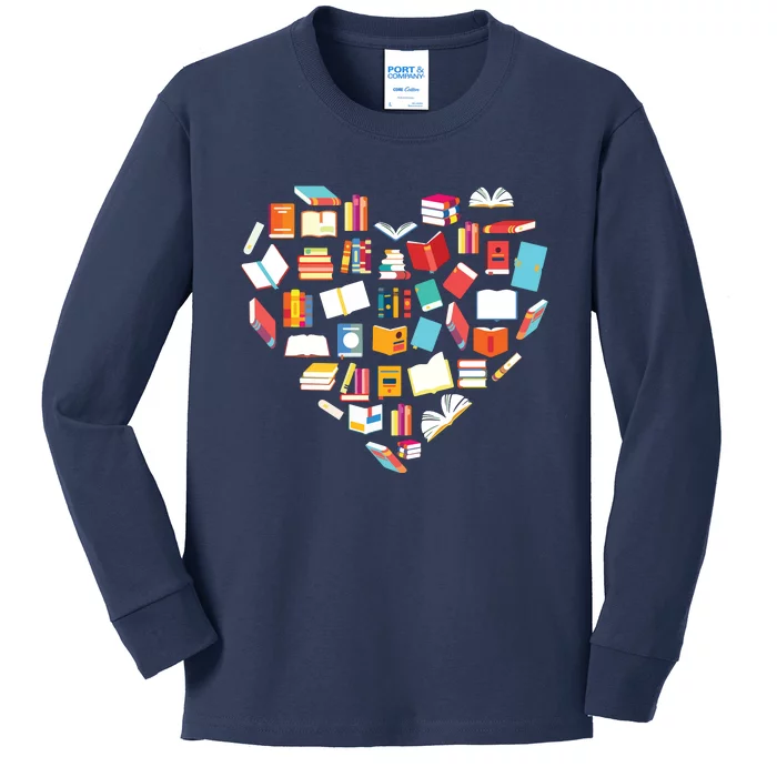 Book Lover Heart Shape Reading Club Librarian Bookworm Gift Premium Kids Long Sleeve Shirt