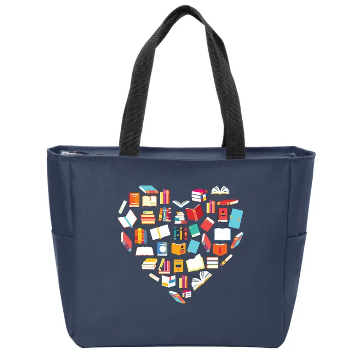 Book Lover Heart Shape Reading Club Librarian Bookworm Gift Premium Zip Tote Bag