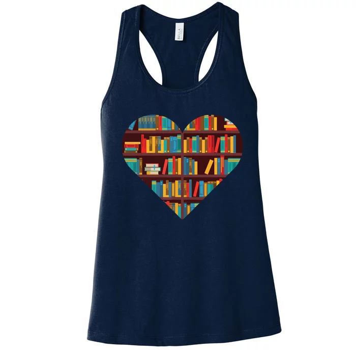 Book Lover Heart Shape Reading Club Librarian Bookworm Women's Racerback Tank