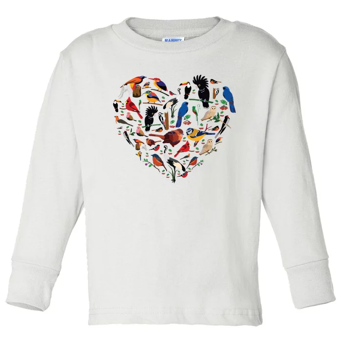 Birds Lover Heart Bird Watching Toddler Long Sleeve Shirt