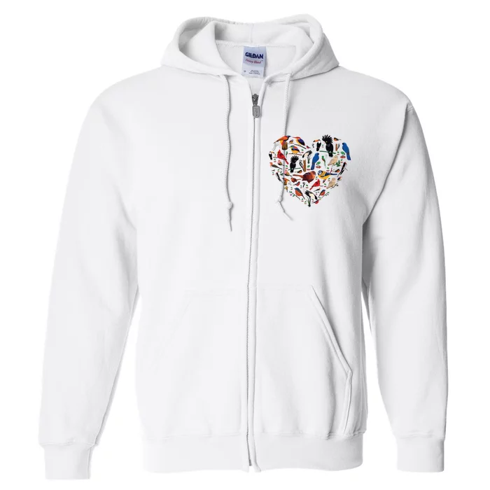 Birds Lover Heart Bird Watching Full Zip Hoodie