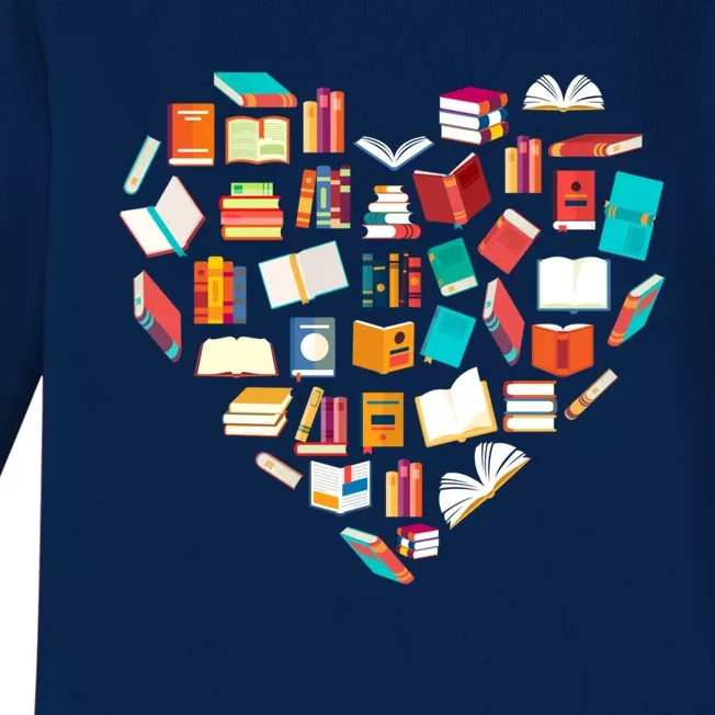 Book Lover Heart Shape Reading Club Librarian Bookworm Gift Baby Long Sleeve Bodysuit