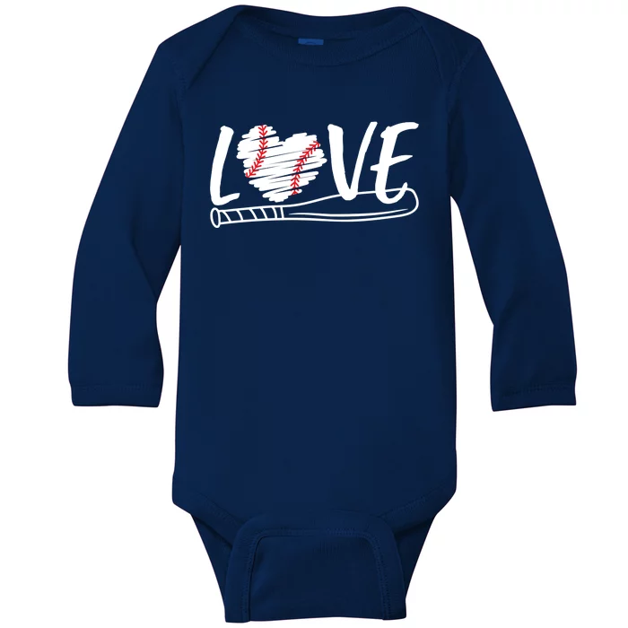 Baseball Love Heart Summer Sport Baby Long Sleeve Bodysuit