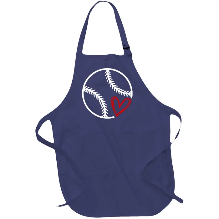 Baseball Lovers Heart Full-Length Apron With Pocket