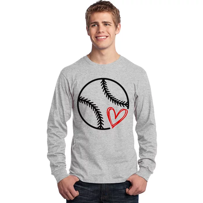 Baseball Lovers Heart Tall Long Sleeve T-Shirt