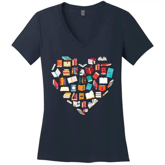 Book Lover Heart Shape Reading Club Librarian Bookworm Women's V-Neck T-Shirt