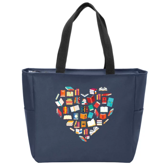 Book Lover Heart Shape Reading Club Librarian Bookworm Zip Tote Bag