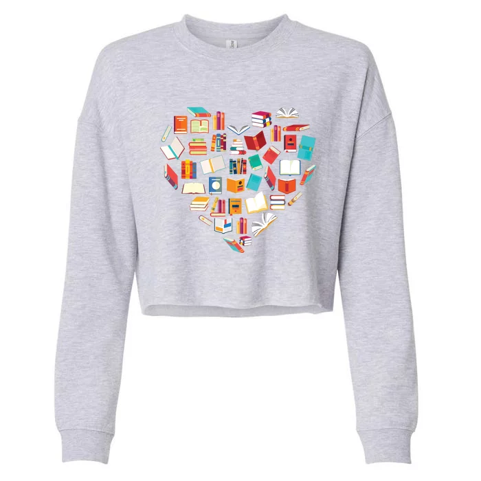 Book Lover Heart Shape Reading Club Librarian Bookworm Cropped Pullover Crew