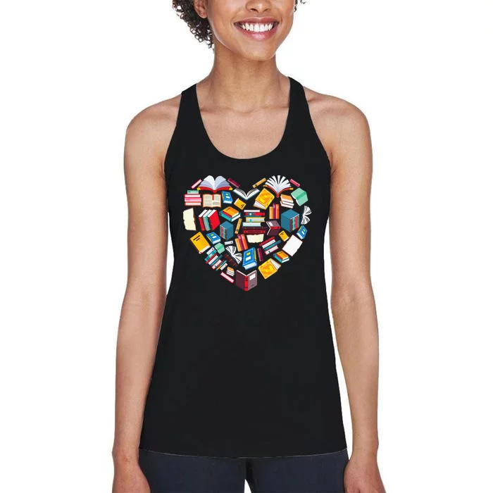 Book Lover Heart Shape Reading Club Librarian Library Gifts Women's Racerback Tank