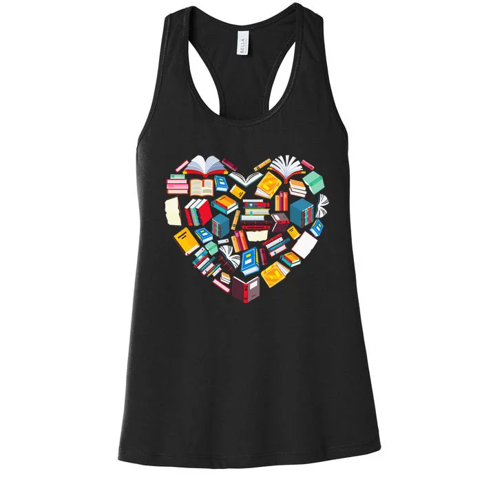 Book Lover Heart Shape Reading Club Librarian Library Gifts Women's Racerback Tank