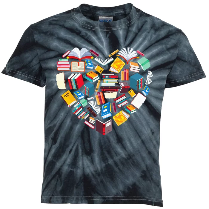 Book Lover Heart Shape Reading Club Librarian Library Gifts Kids Tie-Dye T-Shirt