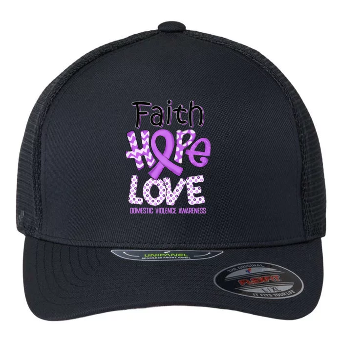 Believe Love Hope Purple Ribbon Domestic Violence Awareness Flexfit Unipanel Trucker Cap