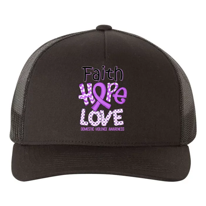 Believe Love Hope Purple Ribbon Domestic Violence Awareness Yupoong Adult 5-Panel Trucker Hat