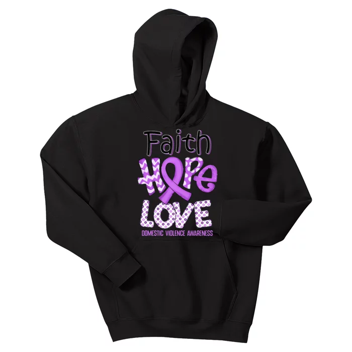 Believe Love Hope Purple Ribbon Domestic Violence Awareness Kids Hoodie