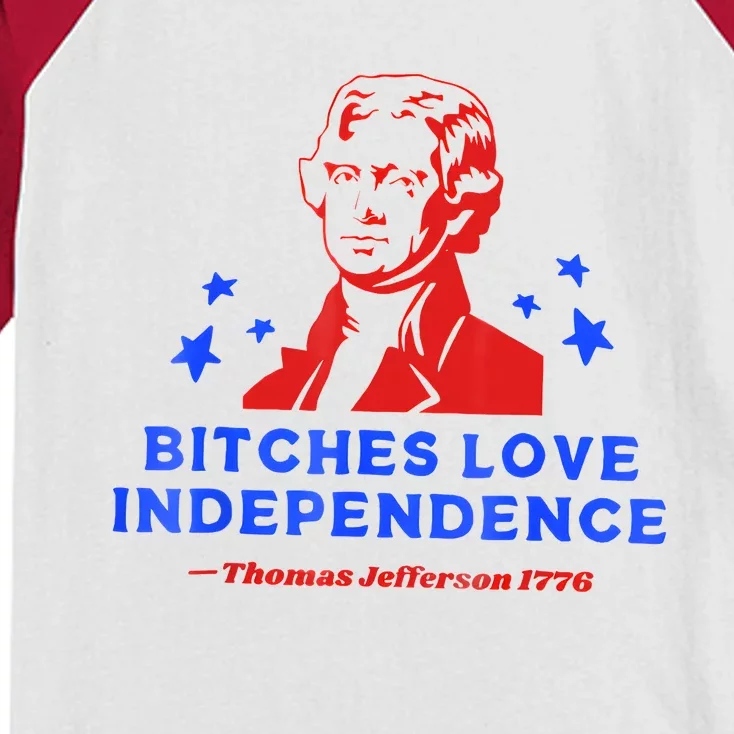 Bitches Love Independence Funny Founding Fathers Kids Colorblock Raglan Jersey