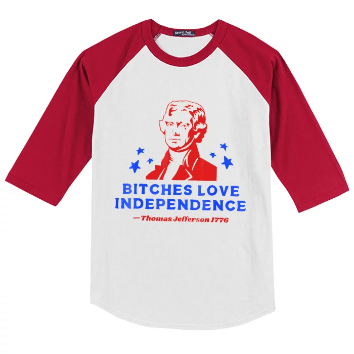 Bitches Love Independence Funny Founding Fathers Kids Colorblock Raglan Jersey