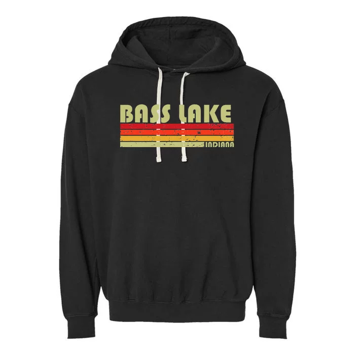 Bass Lake Indiana Funny Fishing Camping Summer Gift Garment-Dyed Fleece Hoodie