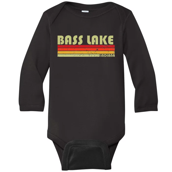 Bass Lake Indiana Funny Fishing Camping Summer Gift Baby Long Sleeve Bodysuit