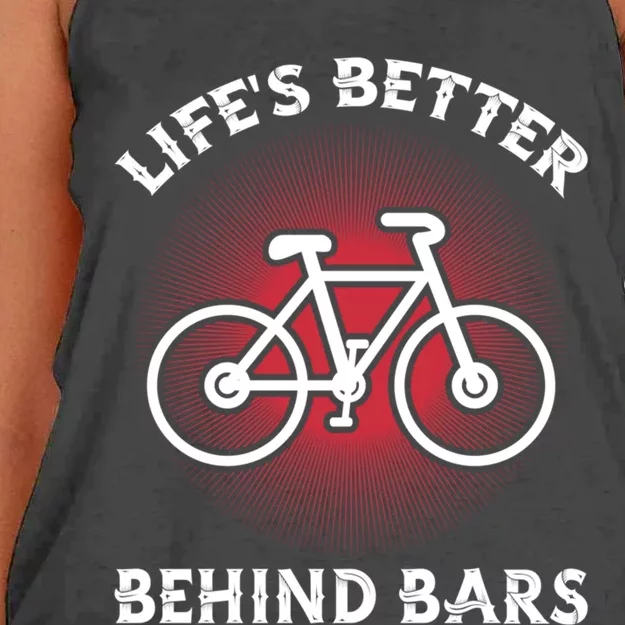 Bicycling Life Is Better Behind Bars Funny Cycling Gift Women's Knotted Racerback Tank