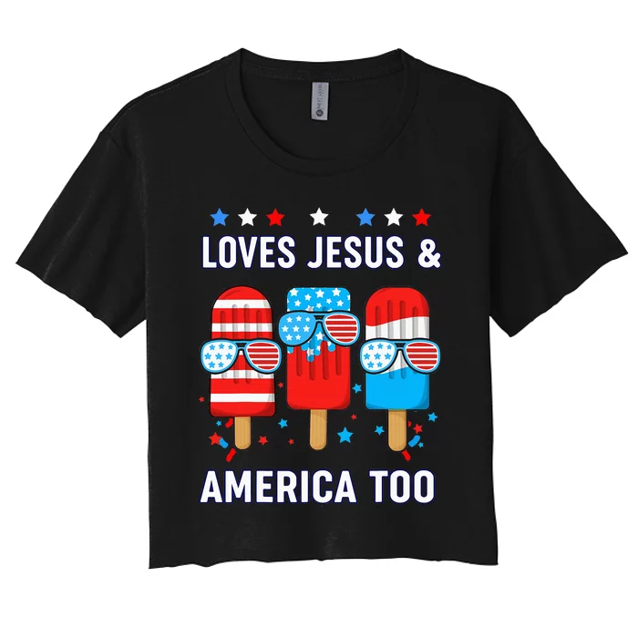 Boy Loves Jesus America Too Usa Flag Christian Faith Women's Crop Top Tee