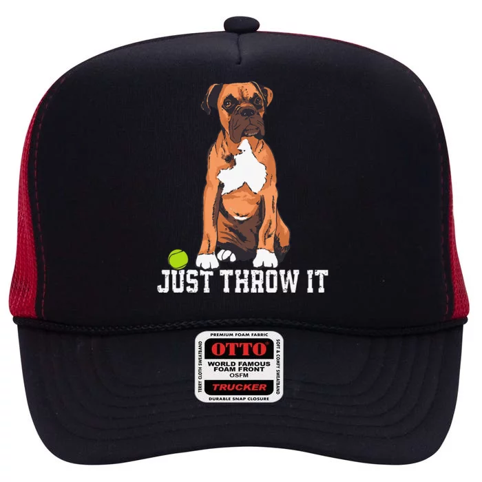 Boxer Love Just Throw It Play Fetch Dog High Crown Mesh Trucker Hat