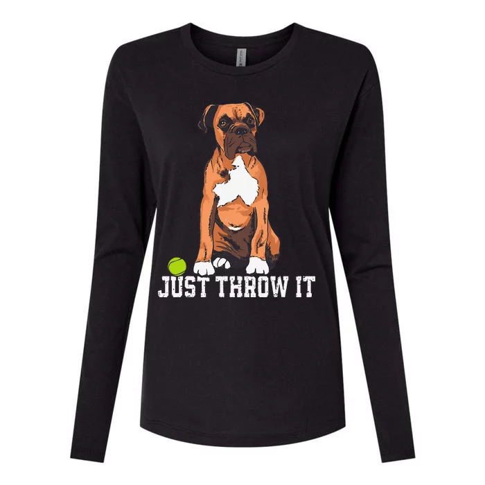 Boxer Love Just Throw It Play Fetch Dog Womens Cotton Relaxed Long Sleeve T-Shirt