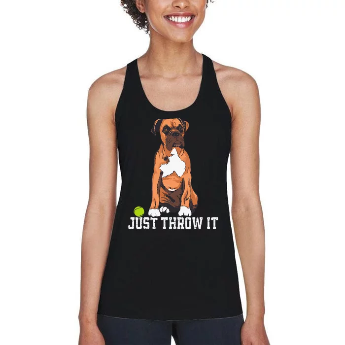 Boxer Love Just Throw It Play Fetch Dog Women's Racerback Tank