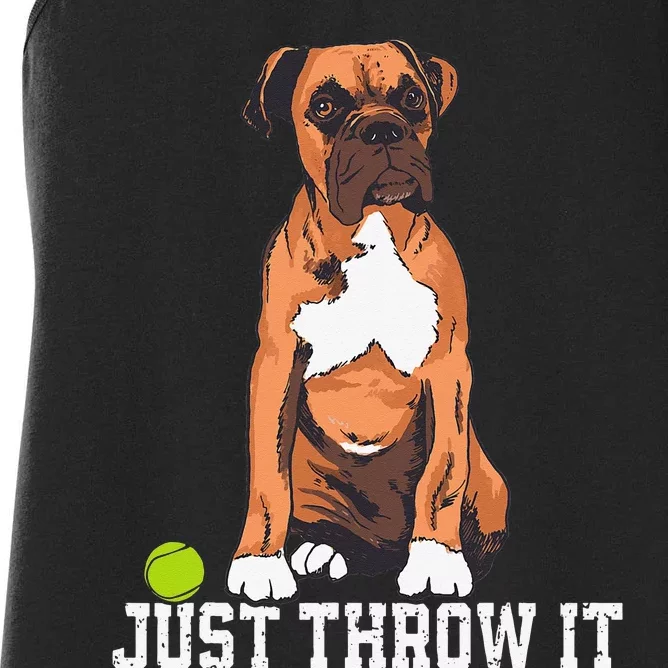 Boxer Love Just Throw It Play Fetch Dog Women's Racerback Tank