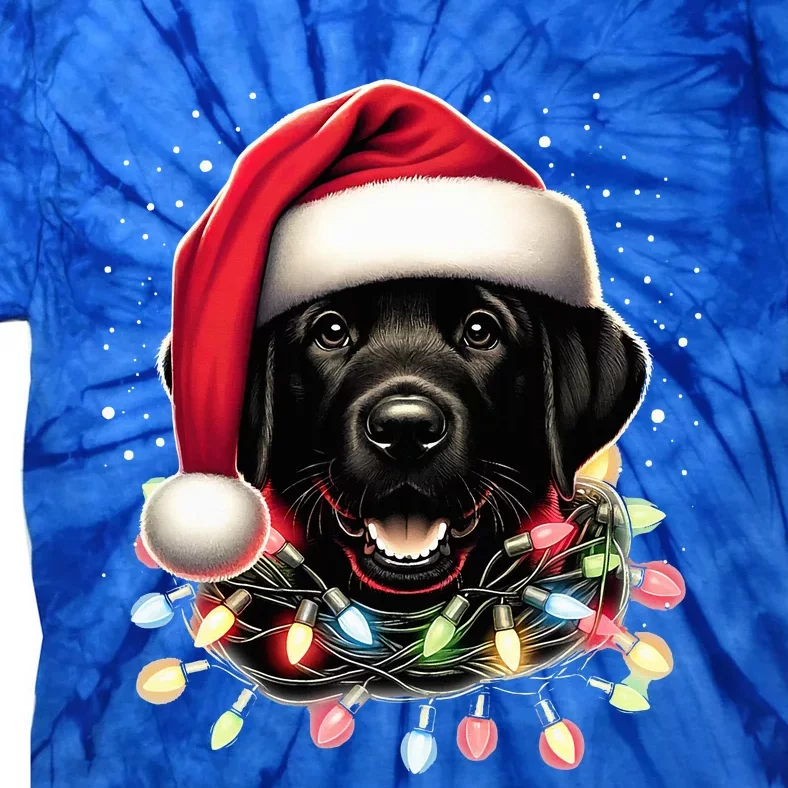 Black Lab Labrador Christmas Tree Light Pajama Dog Xmas Tie-Dye T-Shirt