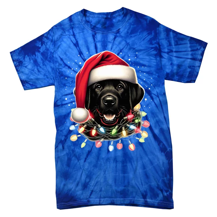 Black Lab Labrador Christmas Tree Light Pajama Dog Xmas Tie-Dye T-Shirt