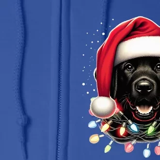 Black Lab Labrador Christmas Tree Light Pajama Dog Xmas Full Zip Hoodie