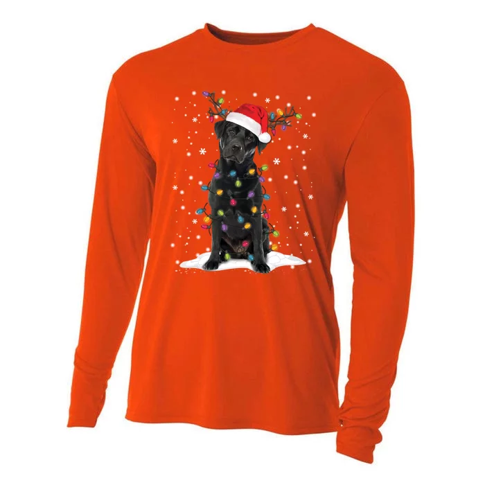 Black Lab Labrador Christmas Tree Light Pajama Dog Xmas Gift Cooling Performance Long Sleeve Crew