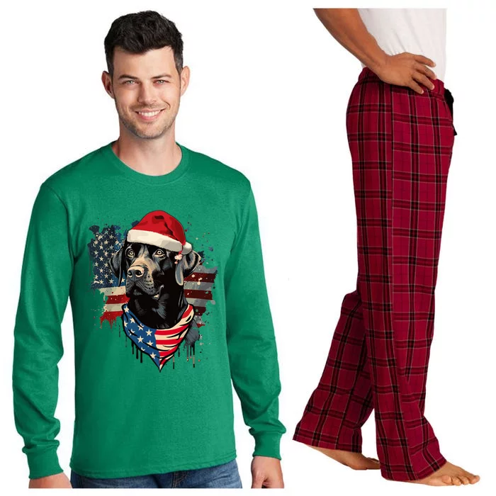 Black Lab Labrador Vintage Santa Christmas Pajama Dog Xmas Long Sleeve Pajama Set