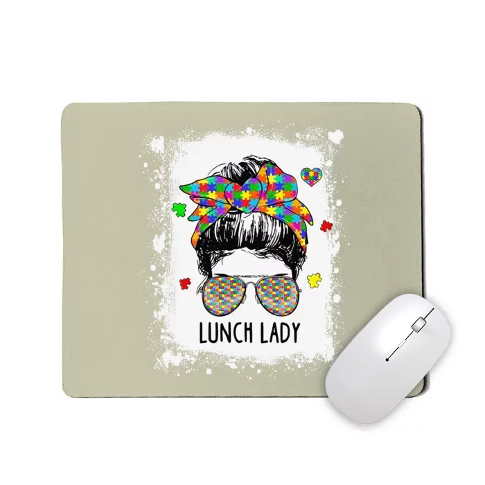 Bleached Lunch Lady Messy Bun Hair Woman Autism Awareness Mousepad