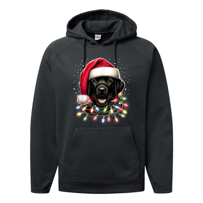 Black Lab Labrador Christmas Tree Light Pajama Dog Xmas Performance Fleece Hoodie