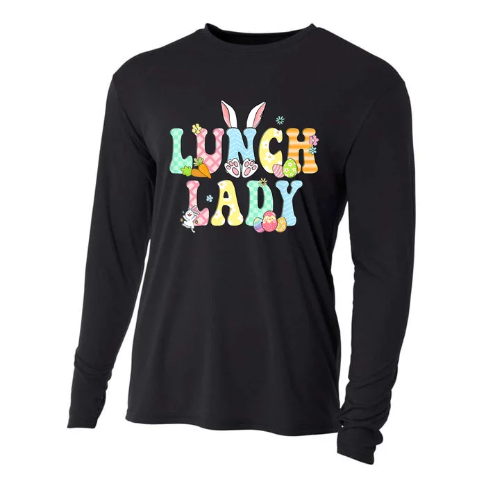 Bunny Lunch Lady Funny Egg Easter Day Floral Cooling Performance Long Sleeve Crew