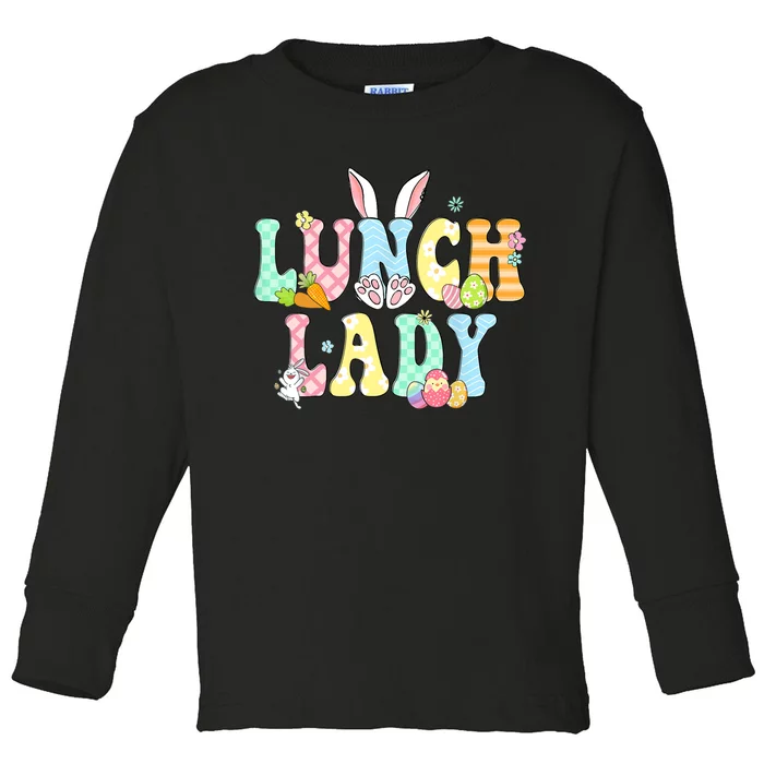 Bunny Lunch Lady Funny Egg Easter Day Floral Toddler Long Sleeve Shirt