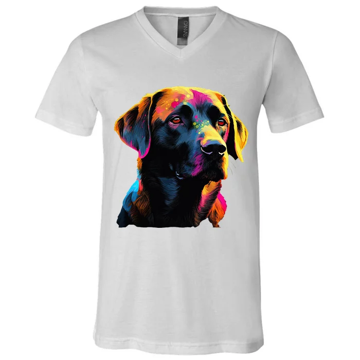 Black Labrador Lover Colorful Pop Art Black Lab V-Neck T-Shirt