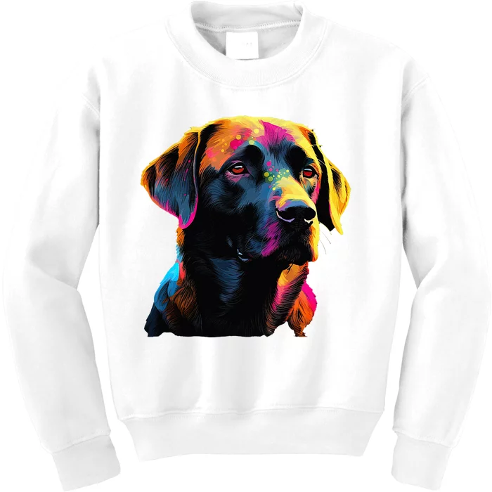 Black Labrador Lover Colorful Pop Art Black Lab Kids Sweatshirt