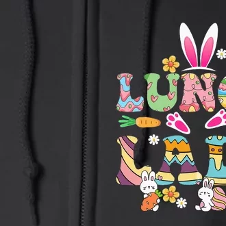 Bunny Lunch Lady Funny Egg Easter Day Floral Full Zip Hoodie